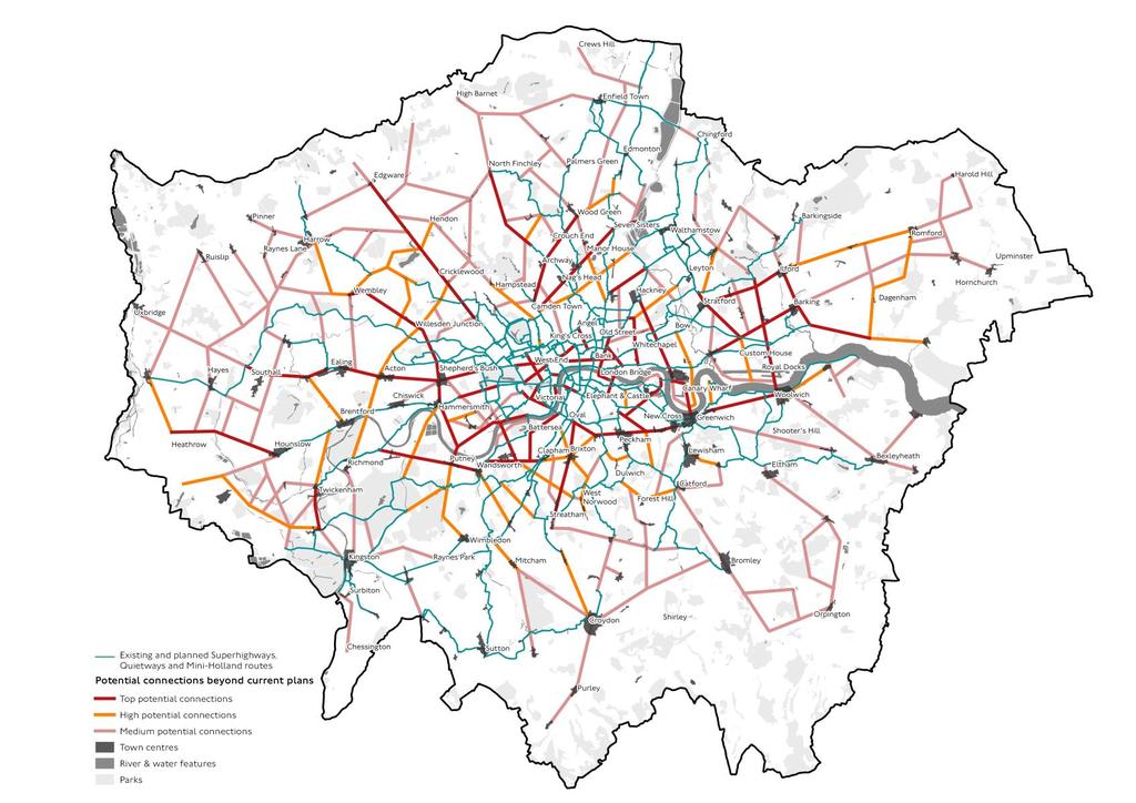Figure 2.4 shows the priority levels assigned to each cycling connection, based on their potential contribution to addressing London s greatest cycling needs.