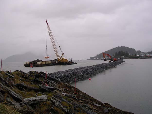preparation for core rock placement at Wrangell
