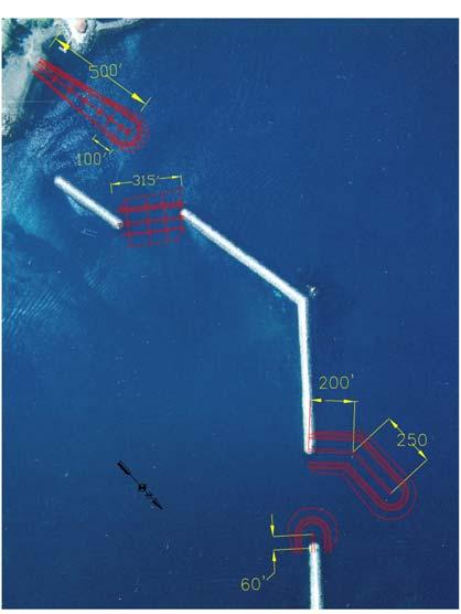 feet to further reduce entrance channel width and wave energy through it. Plan views of this option are shown in figure 4.