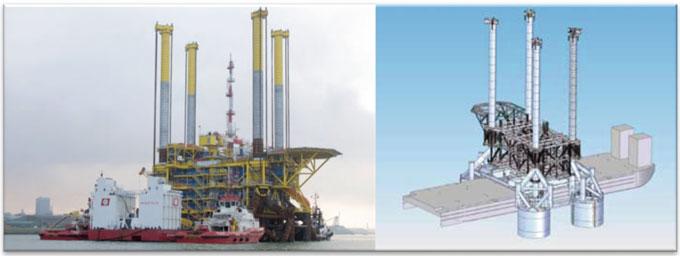 2.1 Self Installable Platform 45 Fig. 2.14 After the leg stiffening frame together with the suction pile is welded to each leg and the platform is ready to sail to the offshore site.