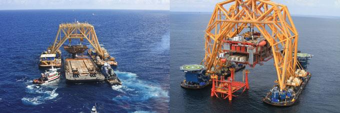 76 2 Platform Integration and Stationing Fig. 2.53 Bottom Feeder with lifting capacity of 4000 tons (left) and VB 10,000 with lifting capacity of 7500 tons (right) (courtesy of Versaba, Inc.