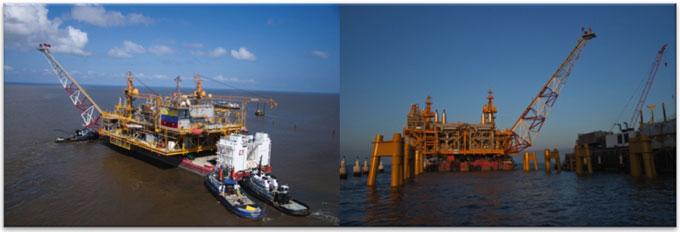 78 2 Platform Integration and Stationing Fig. 2.55 Corocoro CPT (Central Production Facility) project was in the 5 m water depth field (courtesy of ConocoPhillips) very shallow water environment and