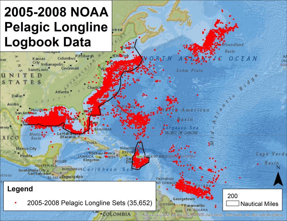 Data in NOAA s Pelagic Longline Logbook dataset is available from 1986 to 2008.