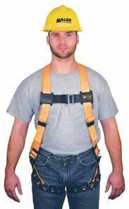 non-stretch polyester webbing, fully adjustable full-body harness has sliding back D-ring, mating-buckle chest and shoulder straps and sub-pelvic strap. Rated at 400 lbs.  Universal size is L/XL.