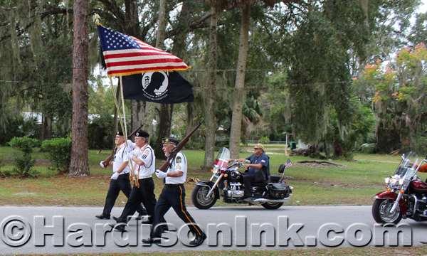 Dixie County celebrates its 18th Annual Veterans Day event The American Legion Post 383 (of Old Town) Color Guard arrives at the city park, still in step after marching in a parade for more than a