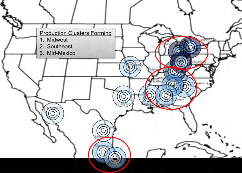 Light Vehicle Production Locational Analysis 2015 Three Clusters Form Three Production Clusters Form 1. Great Lakes 2.