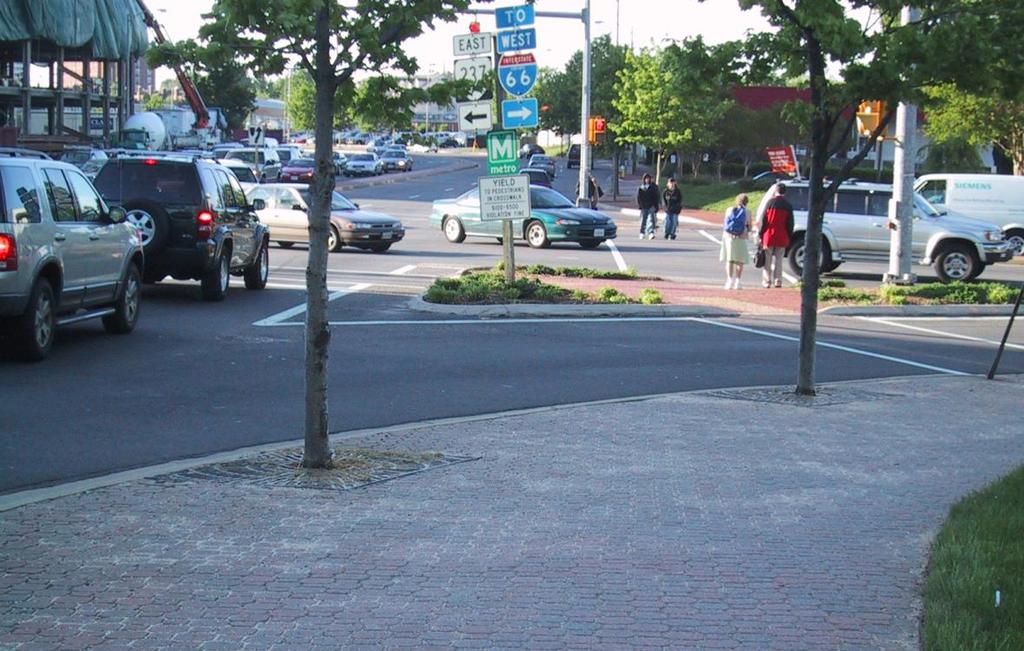 Blind person may not cross at Adding planter strip could help
