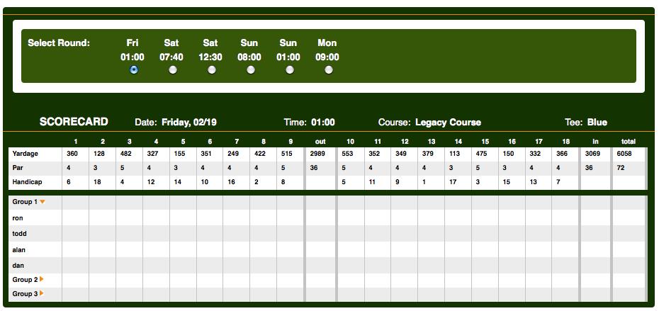 You can also use an ipad to enter scores. Launch Safari, sign in to www.golftripgenius.com, and select scorecard. You will find a user interface specifically designed for the ipad.