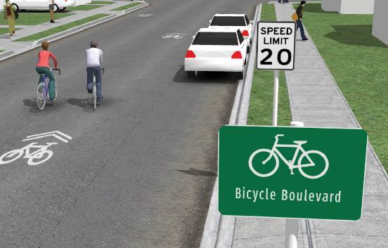 Claims BICYCLE BOULEVARDS MUTCD Status: Allowable a - Results in reduced vehicle speeds and less through traffic - Signs and marking raise awareness of the designated routes and encourage people to