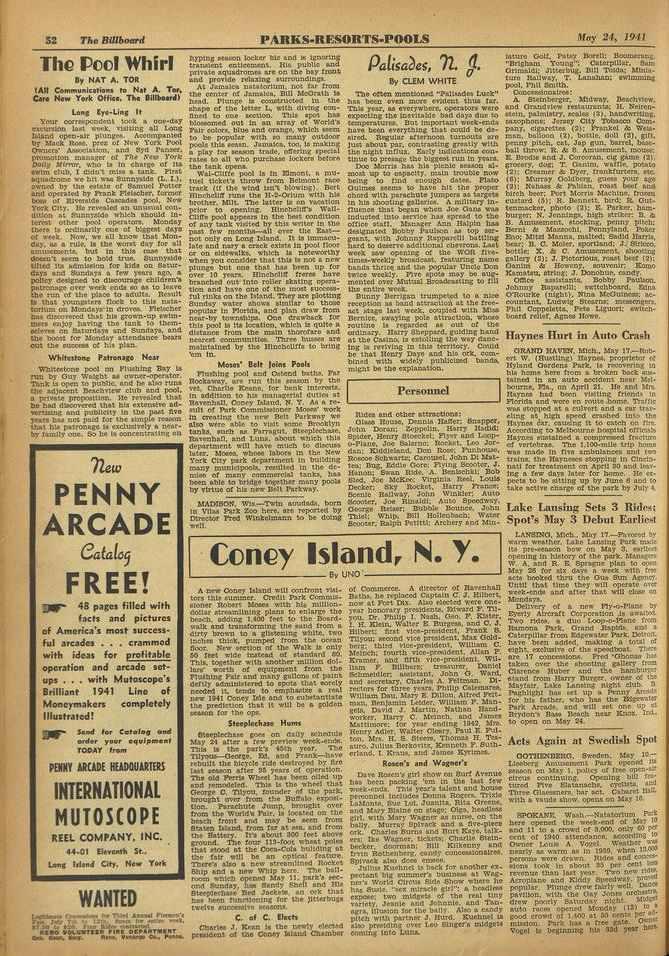 52 The Billboard PARKS -RESORTS -POOLS itlay 24, 1941 The red Whirl By NAT A. TOR (All Coressunleatiese to Net A. Tee.