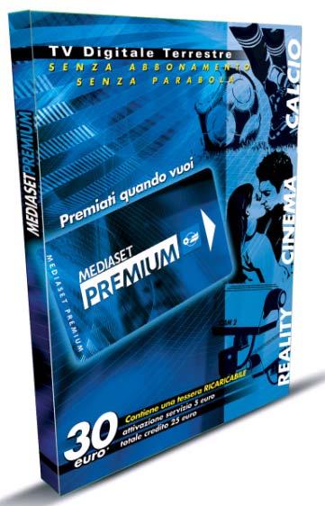 MEDIASET PREMIUM Pay-per-View Offer New Mediaset Premium Card Cards No subscription required 2-size Mediaset Premium card: - 30 Euro (o/w 5 Euro plastic card) - 10 Euro (o/w 5 Euro plastic card),