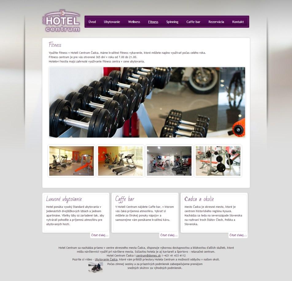 Webová stránka Fitness Spinning ako súčasť webstránok hotela Centrum