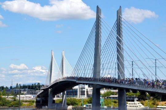 By the tens of thousands, Portlanders preview their new car-free bridge 8/9/15 With walkers and in strollers, on hopalongs and (in the case of quite a few happily panting dogs) on leashes,