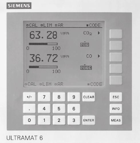 General information Siemens AG 009 Display and control panel Large LCD field for simultaneous display of: - Measured value (digital and analog displays) - Status bar - Measuring ranges Contrast of