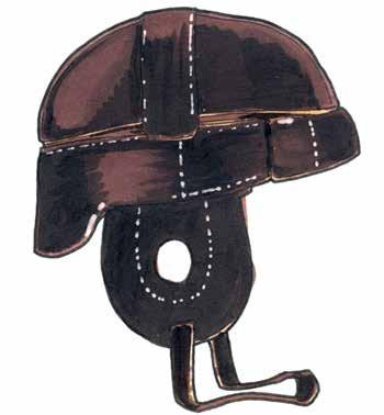 Leather Helmets Leather helmets were the first type of helmet used by football players. These helmets were soft and offered a very thin layer of padding.
