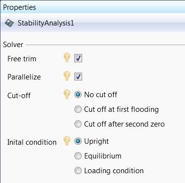 Stability properties Options tab Expensive computation Run several loading conditions in