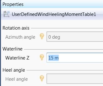 for azimuth/heel for a given waterline Specify the heeling moments HydroD