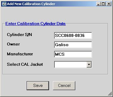 Fig 8: Edit Calibration Cylinder The cal cylinder data shown above