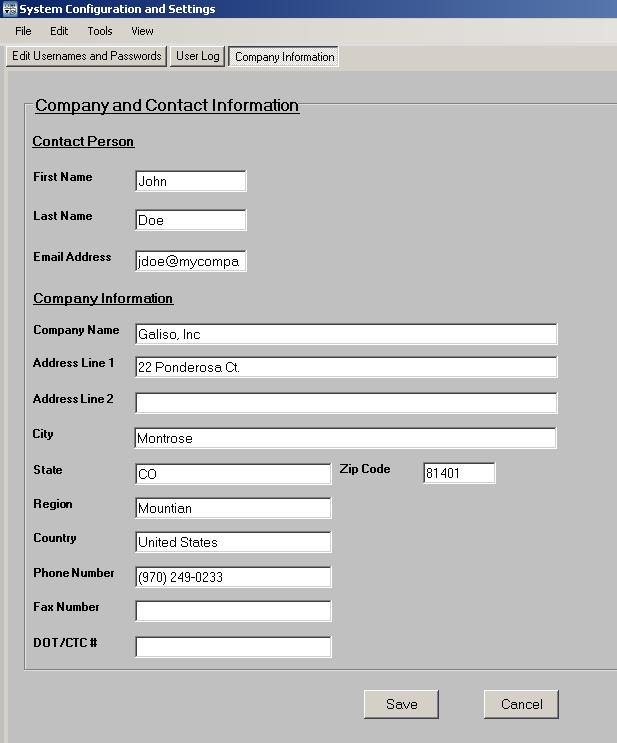 Fig 21: Your Company Information Be sure to correctly, fill out the text