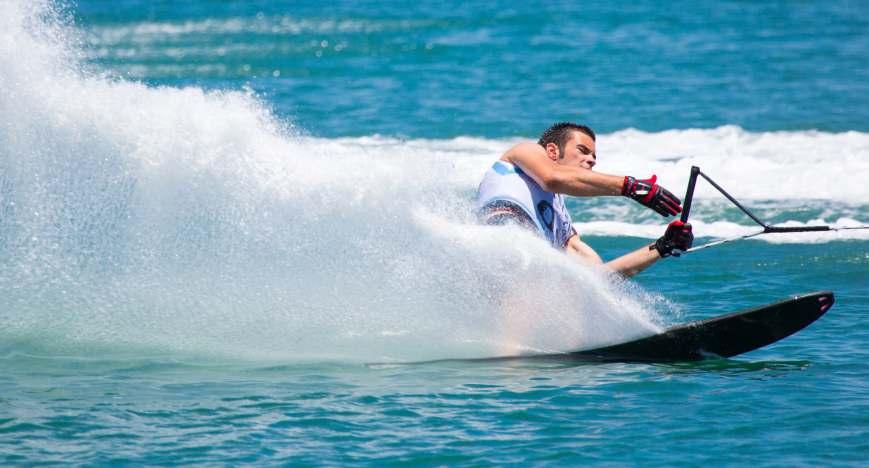 WATER-SKIING One of the most popular water sports, water-skiing allows is a great test of balance, strength and endurance, as riders skim and skip over the waves, towed behind a boat.
