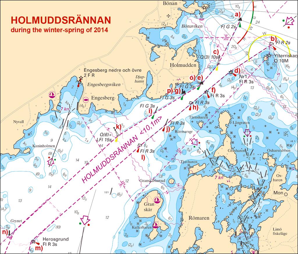 2014-02-06 4 No 480 Holmuddsrännan channel Sjöfartsverket, Gävle. Publ. 5 februari 2014 * 9296 (T) Chart: 524 Sweden. Sea of Bothnia. Sundsvallsfjärden. New bridge.