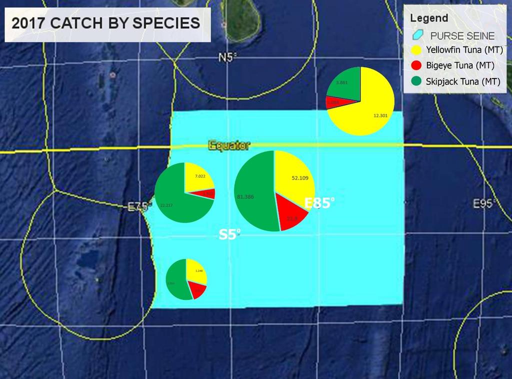 Figure 2. Map of distribution of fishing catch, by species for the national fleet, in the IOTC area of competence Table 3.