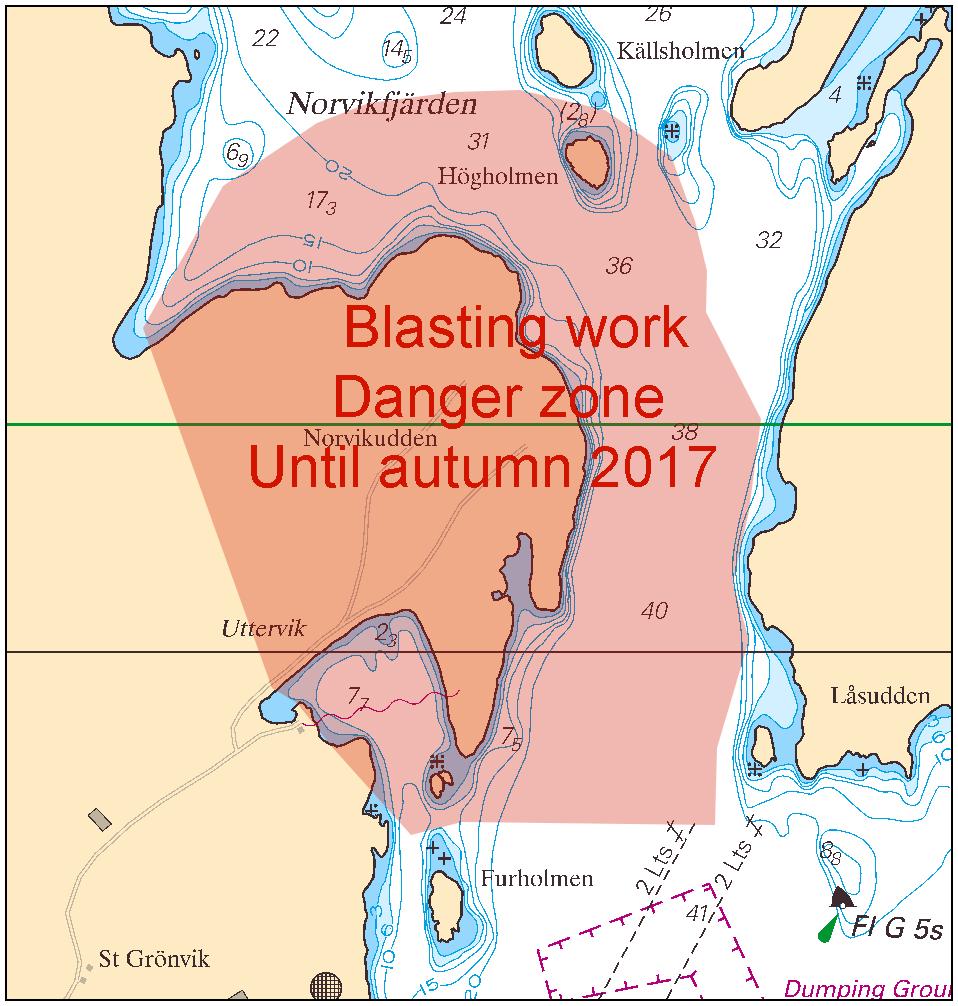 2016-07-21 9 No 608 Blasting works. Norvikudden. Stockholms hamnar. Publ. 21 juli 2016 Southern Baltic * 11348 Chart: 71, 714, 74, 83 Sweden. Southern Baltic. Kalmarsund southern approaches.