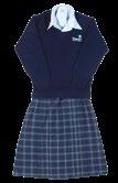 Girls Uniform Years 1 to 6 (Junior School) V-neck jumper with College logo Tartan skirt (no shorter than knee length) White fold down socks or navy tights Black leather lace-up school