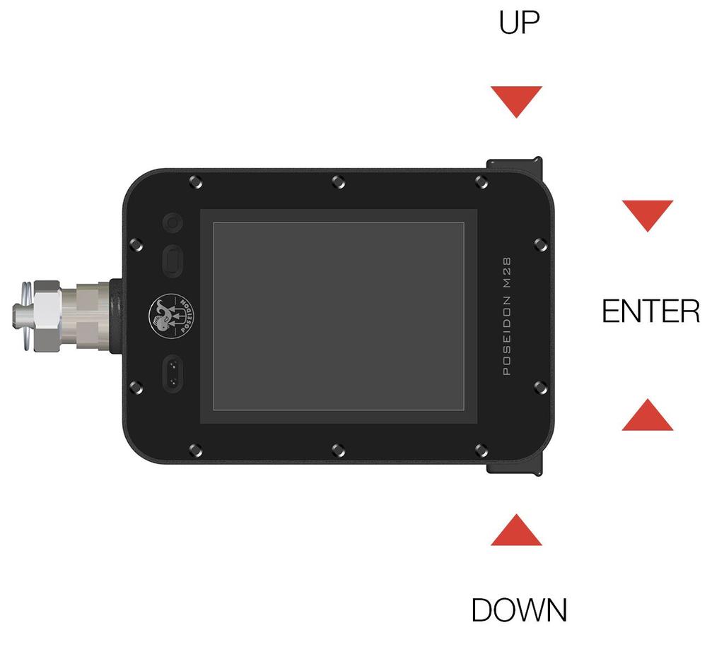 Button function Once the M28 is fully powered up, it is ready to use. To operate and access functions, use the two buttons. The interface is very intuitive to use and is described in the figure below.
