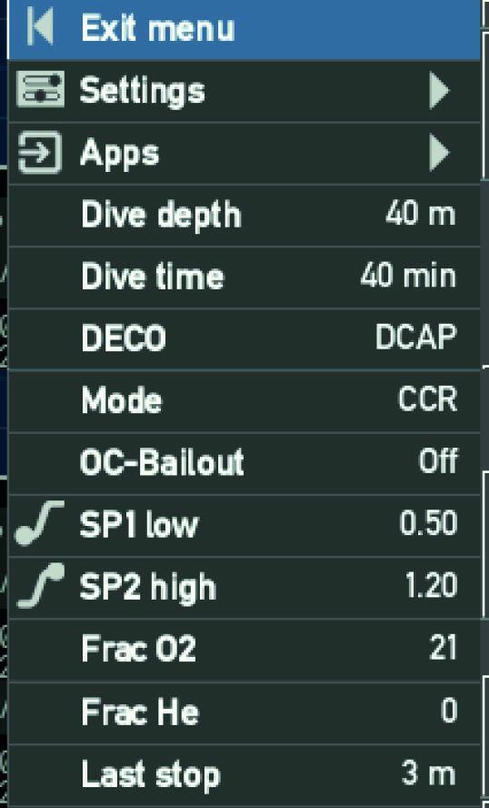 The dive plan defined will be displayed as a graphical view until it's changed.
