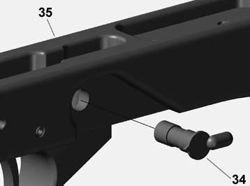 Fig 33 Fig 34 11. Insert safety thumb lever (item 34) into lower receiver (item 35) as shown in Fig 33. 12. With safety thumb lever installed, attach the pistol grip.