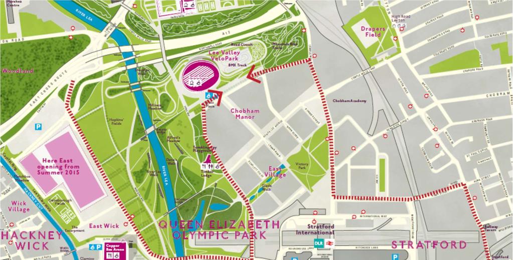 GETTING THERE The VeloPark s postcode doesn t always appear as a valid postcode for many sat-navs. Please see map of the route by road to the venue.