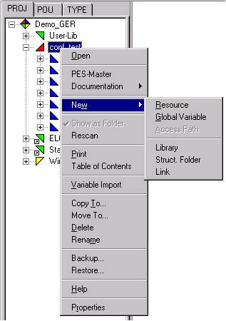 Resource Context Menu of the Configuration for adding