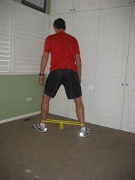 around their ankles, the golfer side-steps 8 steps to the right, maintaining the tension in