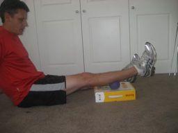 Calf Muscle Spikey Ball Release Placing spikey ball on a phone book/small box, the golfer rests their calf on the ball and moves the ball around until they find a tender/thickened area.