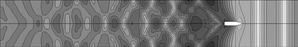 a) Contour plot of the wave pattern in a rectangular channel with uniform water-depth h = 5 m b) Contour