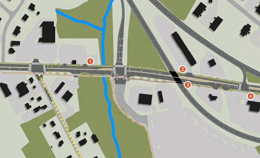 Recommendations 5 1) Convert one of the existing through lanes to a dedicated left turn lane to help move traffic more efficiently between the Bypass and Strasburg Pike.