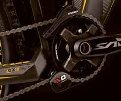 Race proven strong MAVIC DEEMAX ULTIMATE downhill wheels with 150mm wider rear hub and MAXXIS Minion DH tires.