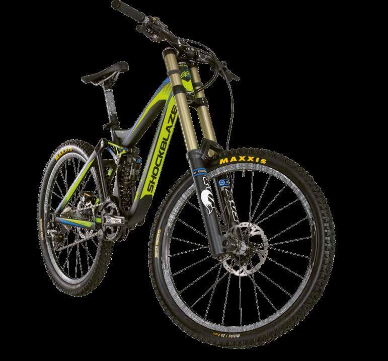MTB full suspension DH Team Alloy 26 Hydroformed alloy frame FSS system with 203mm travel Oversized head set with angular adjustment Front and rear suspension by FOX Wider 800mm handlebar for better