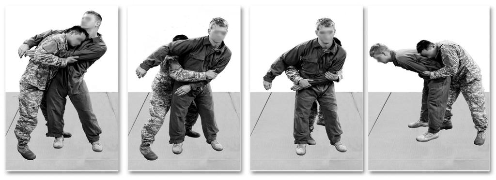 OPTION 3 CLINCHFIGHTING ACHIEVE THE CLINCH REAR CLINCH The fighter uses the rear clinch when he is able to get behind the enemy while maintaining control of the arm. From failed modified seatbelt.