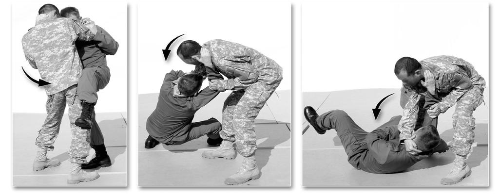 BASIC STAND-UP FIGHTING TECHNIQUES CLINCHFIGHTING KNEE STRIKES, THROWS AND TAKEDOWNS AGAINST KNEE STRIKES HIP CHECK, TURN DOWN When used as a defense, the hip check is effective in taking the