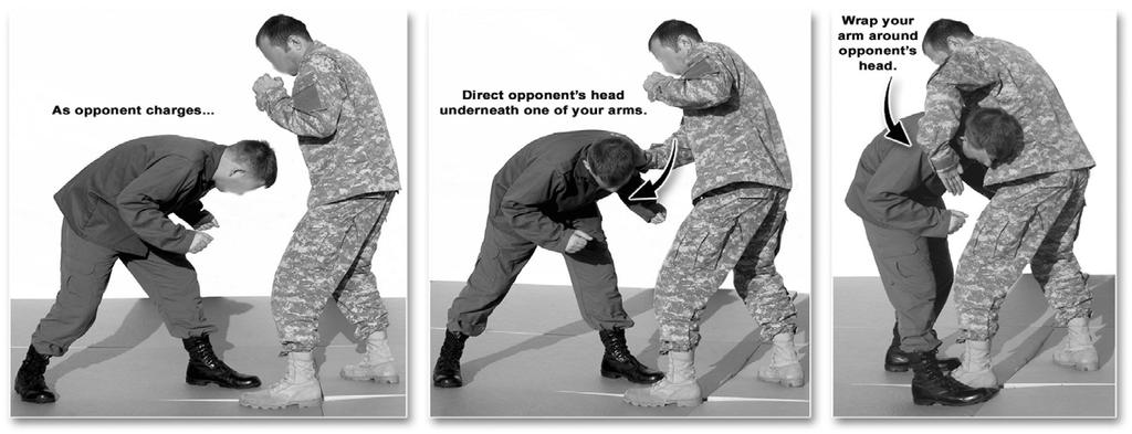 BASIC STAND-UP FIGHTING TECHNIQUES GROUND GRAPPLING BASIC FINISHING MOVES GUILLOTINE CHOKE Often an opponent will attempt to charge the fighter and will present his neck during the tackle.