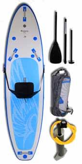 the board comes complete with a kayak backrest, 3 pc paddle, pump, and back pack carry bag.