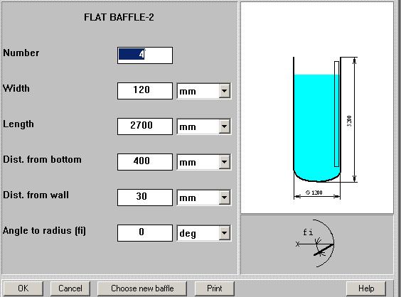 Figure 5. Entering dimensions of baffles. After clicking OK, the Impeller types graphical menu appears (Figure 6). Figure 6.