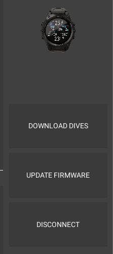 Once the Teric is connected, the connect tab will show a picture of the dive coputer. Download Dives Select Download Dives fro the connect tab. A list of dives will be generated.