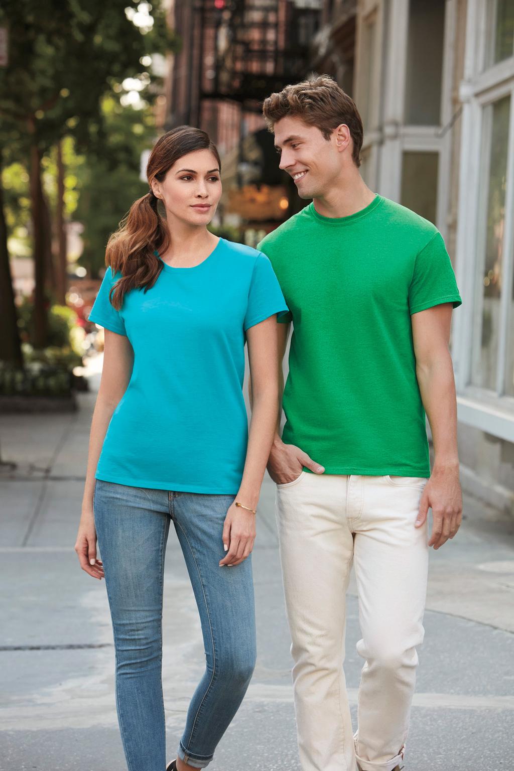 5000 Antique Irish Green 5000L Tropical Blue 5000L Ladies T-Shirt Semi-fitted contoured silhouette with side seams Seamless double needle 1/2" collar