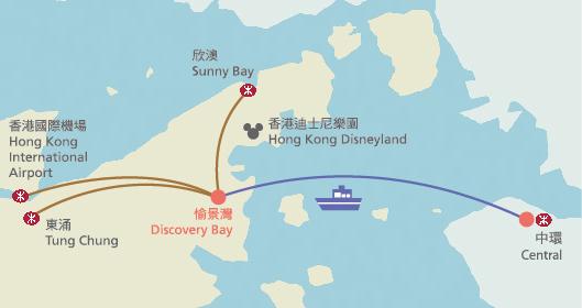2.2. Public Transport Access to Discovery Bay is very convenient by public Ferry or Bus services: By Ferry: From Central Ferry Pier No. 3, departures every 30 minutes.