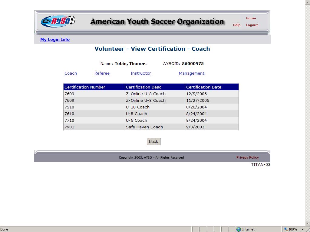Hints from the Help Desk 5. This screen will show any Coach certifications by default.