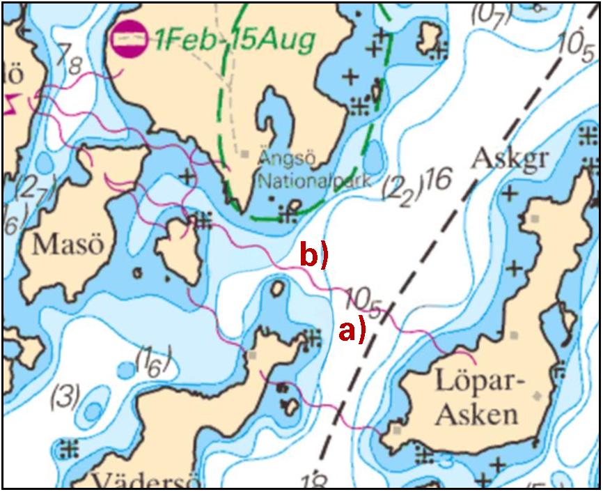 Amend depth contours at and b) as shown 5 59-36,804N 018-46,003E b) 59-36,911N 018-45,768E Bsp Stockholm N 2016/s28 Ängsö - Vädersö - Löpar-Asken Sjöfartsverket, Norrköping. Publ.