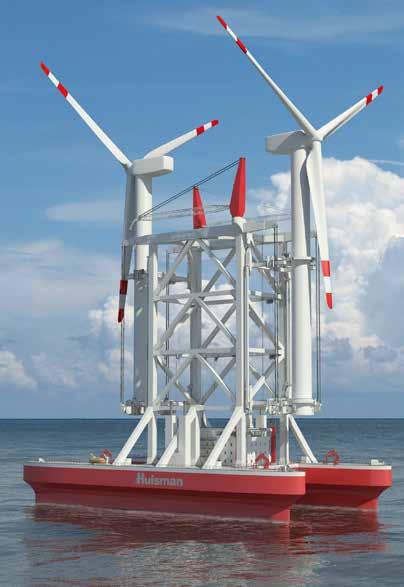 plane Area Twin Hull - type construction vessel which can carry and install two fully assembled wind turbines.